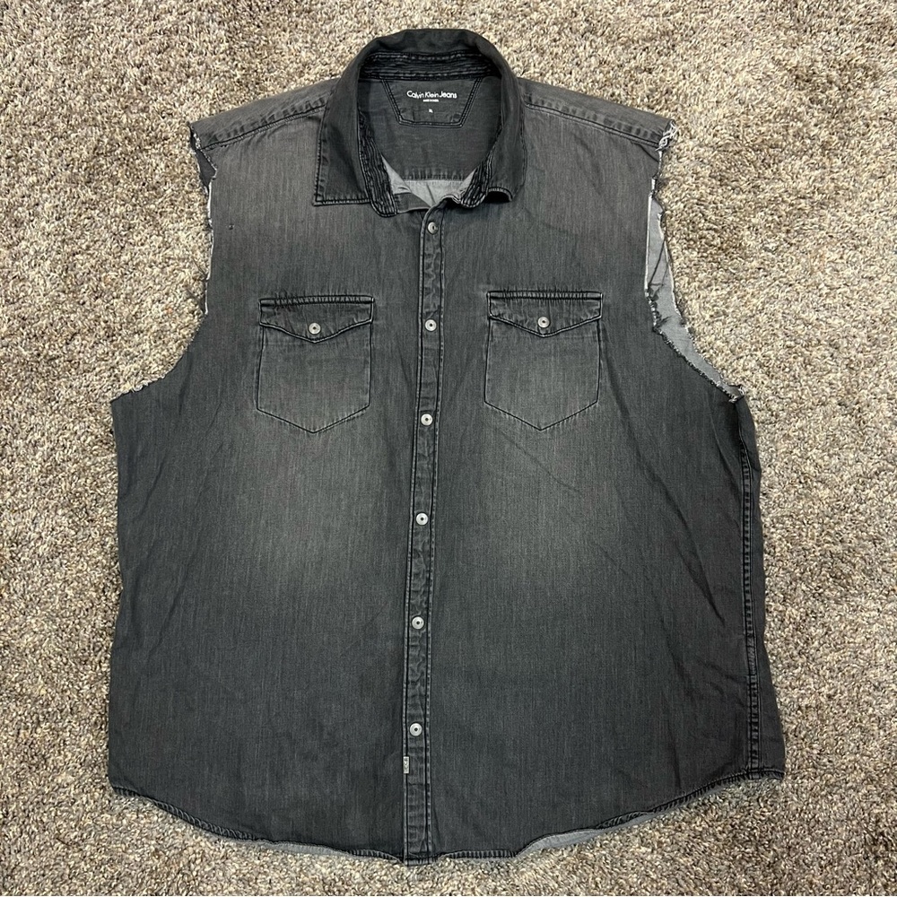 Calvin Klein vest‎ Womens extra large gray button down denim casual grunge